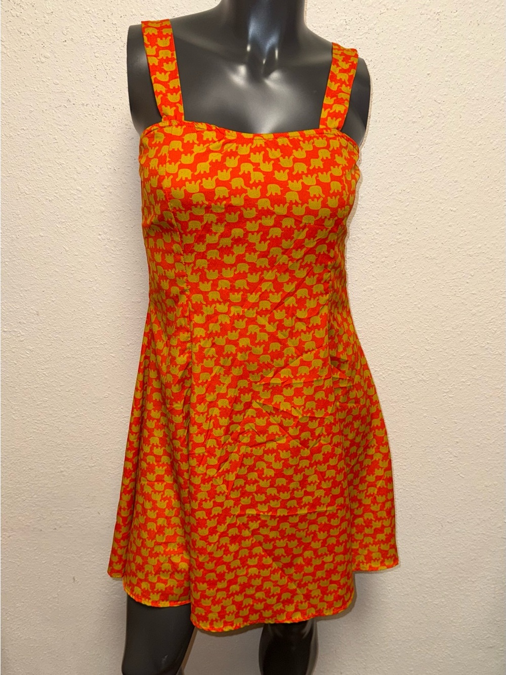 Rosebud Orange Dress with Lime Elephant Print
